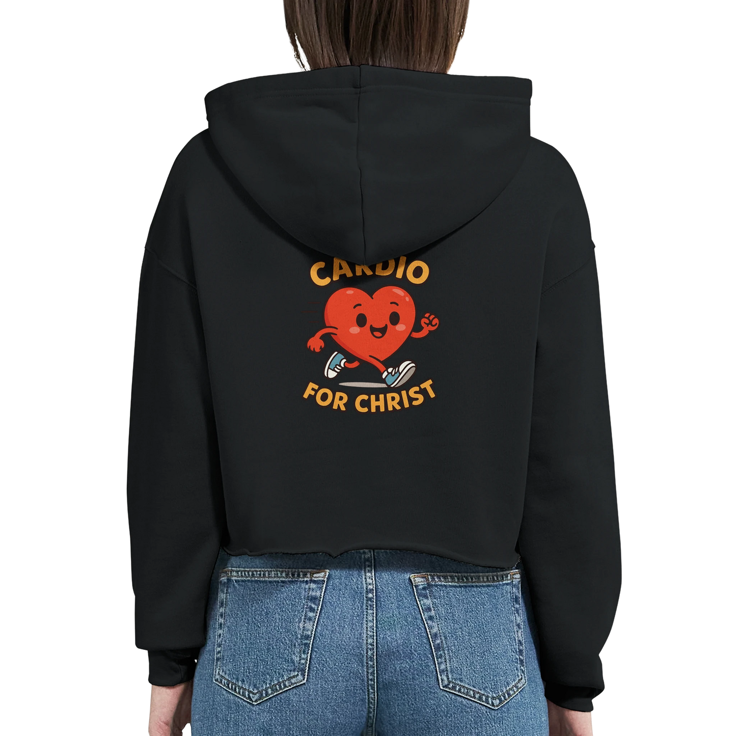 Black Christian hoodie for women featuring a heart and 'Cardio for Christ' design
