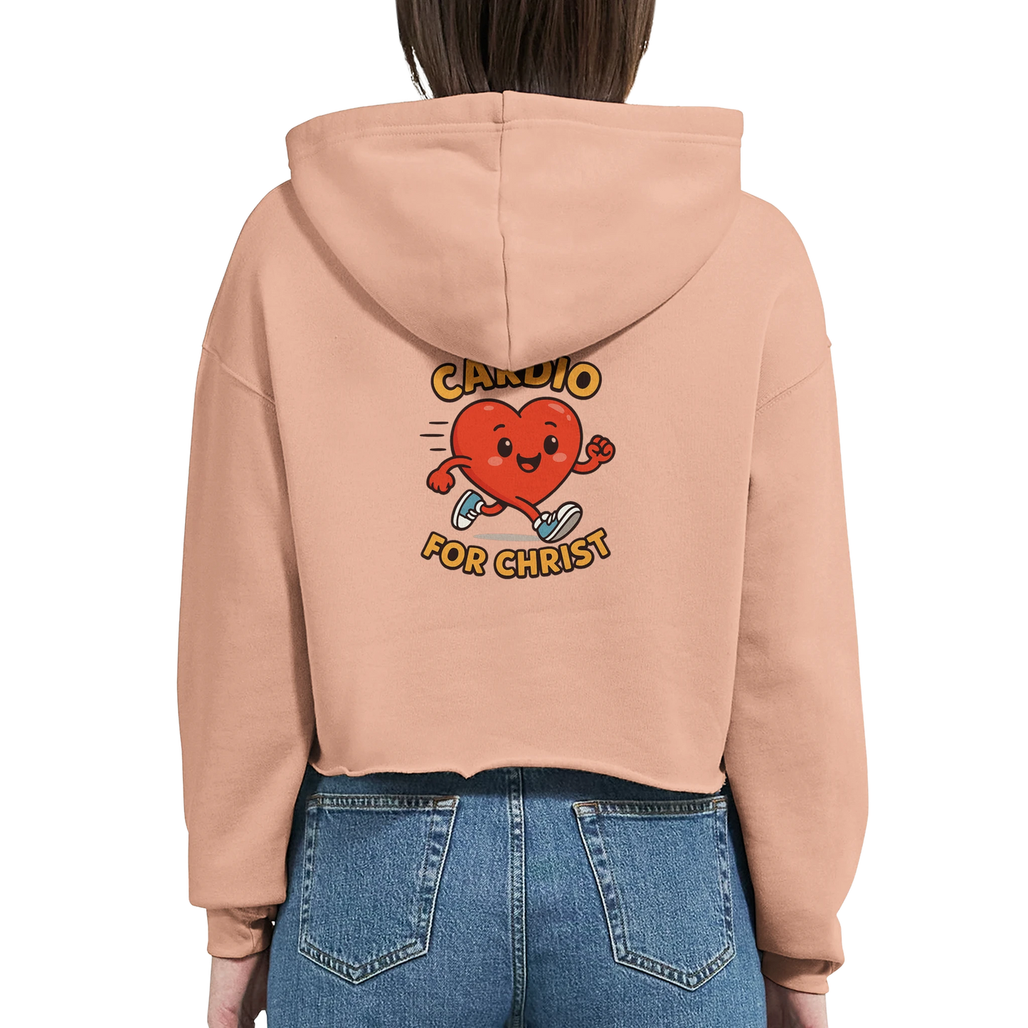 Light pink Christian hoodie for women featuring a fun heart graphic with the text Cardio for Christ