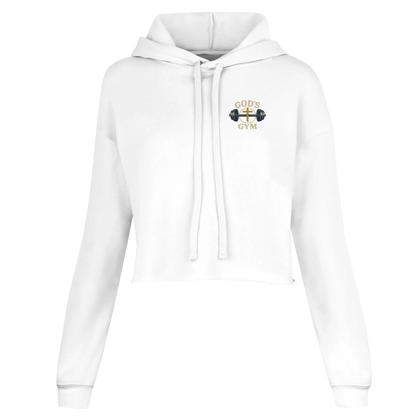 White Christian hoodie for women featuring God's Gym graphic for a stylish and faith-inspired look