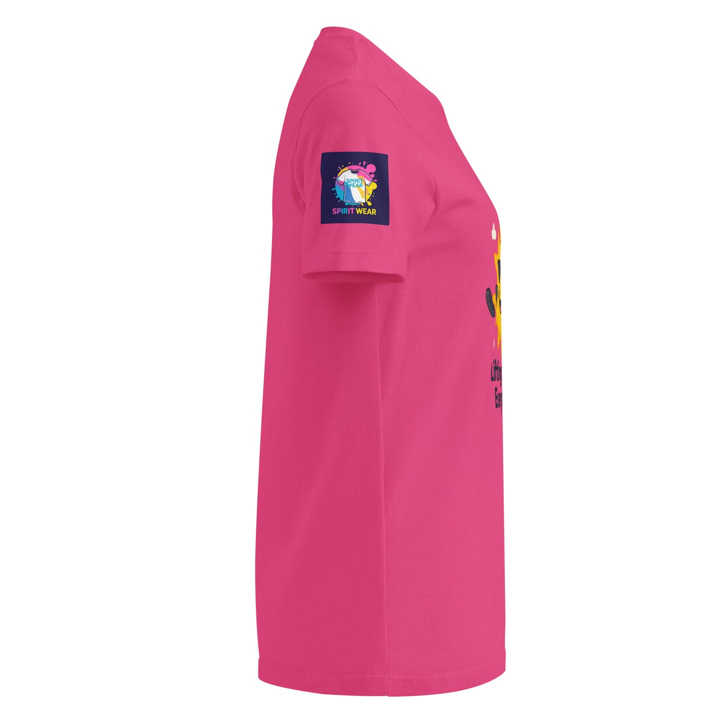 Pink comfortable women's spiritual shirt with colorful logo on sleeve from My Store