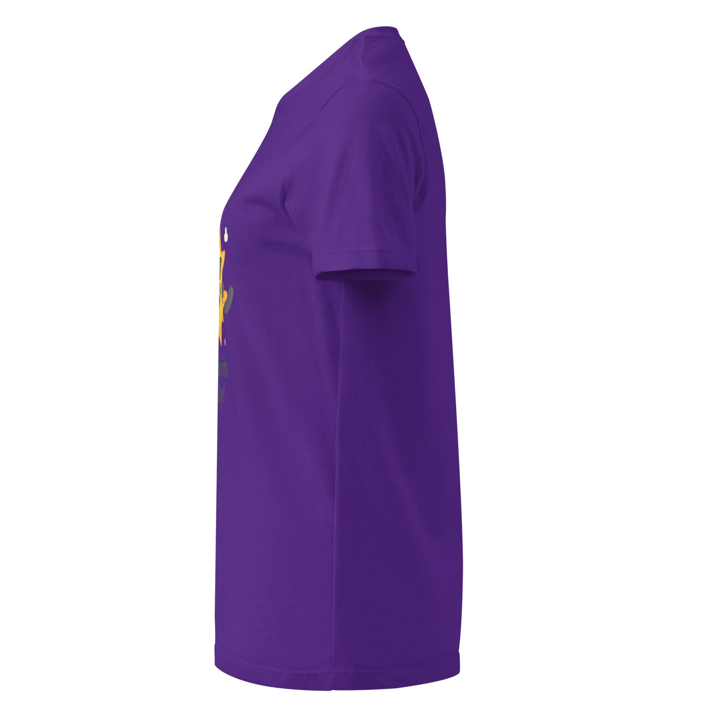 Purple comfortable women's spiritual shirt in side view with short sleeves and relaxed fit