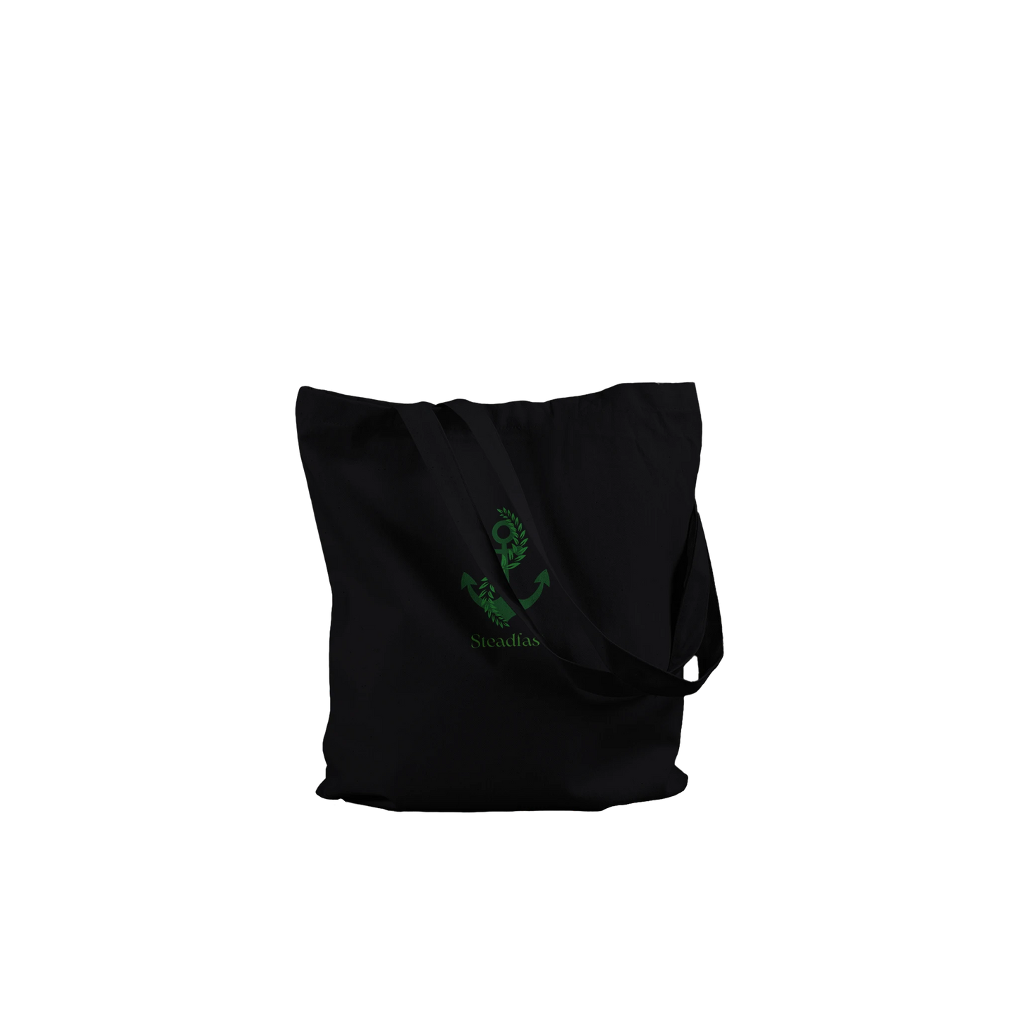 Spirit Wear black canvas tote with green anchor logo and long straps peace pack collection tote for daily use