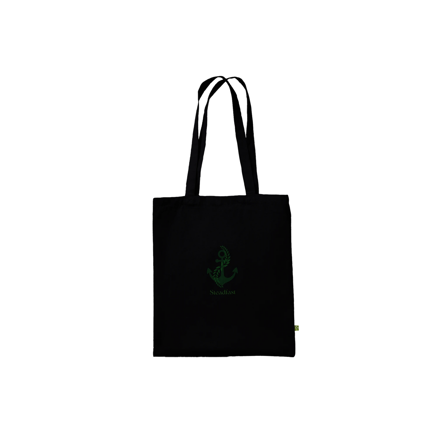Spirit Wear black canvas peace pack collection tote with green anchor graphic and long shoulder straps
