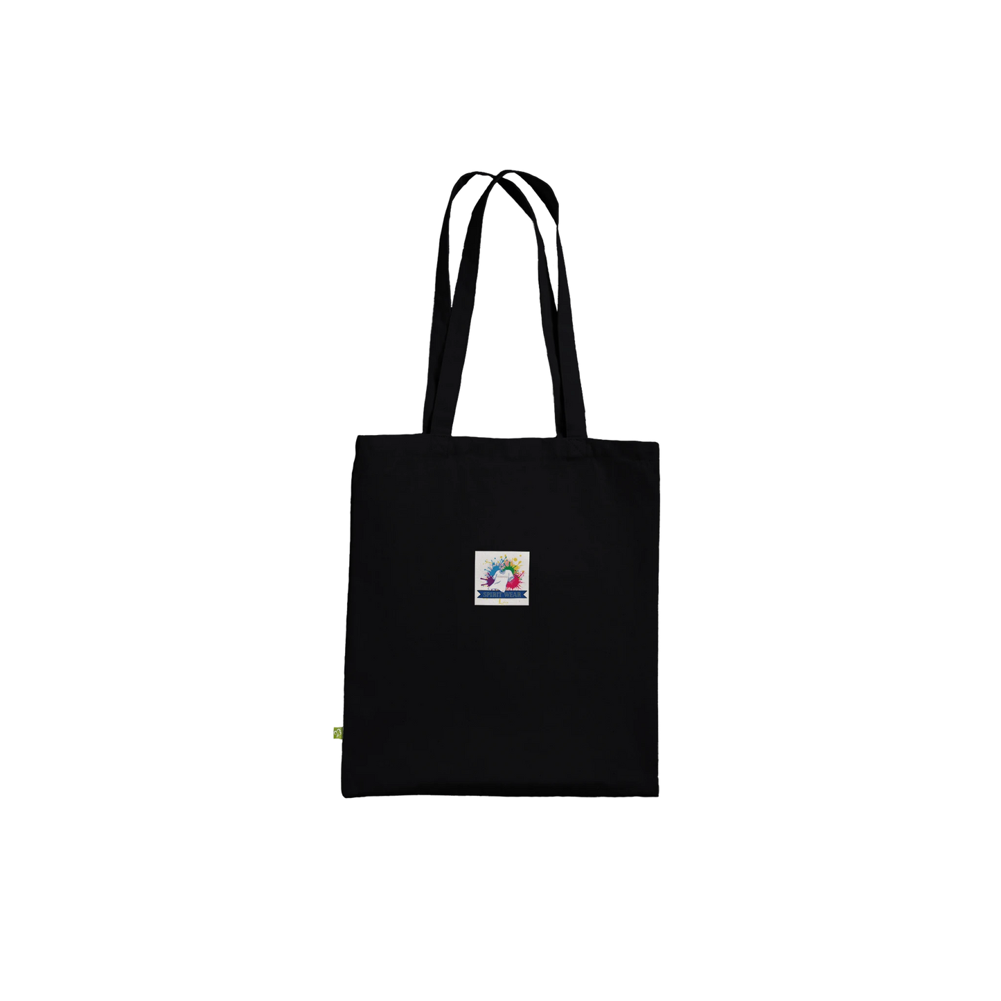 Spirit Wear black canvas peace pack collection tote with long shoulder straps and small rainbow peace patch