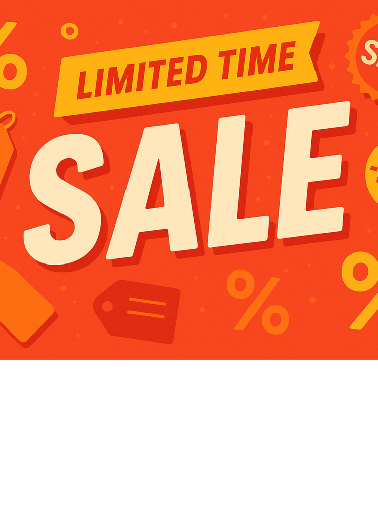 Promotional banner highlighting the Christian apparel sale with vibrant colors and sale graphics