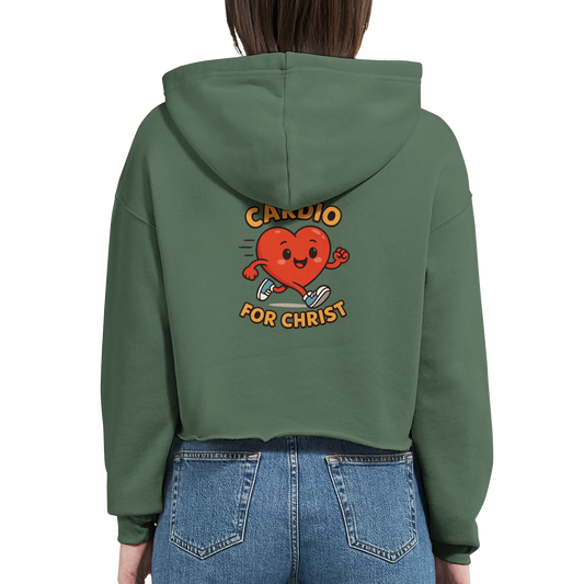 Green Christian hoodie for women featuring a playful heart design with the text Cardio for Christ