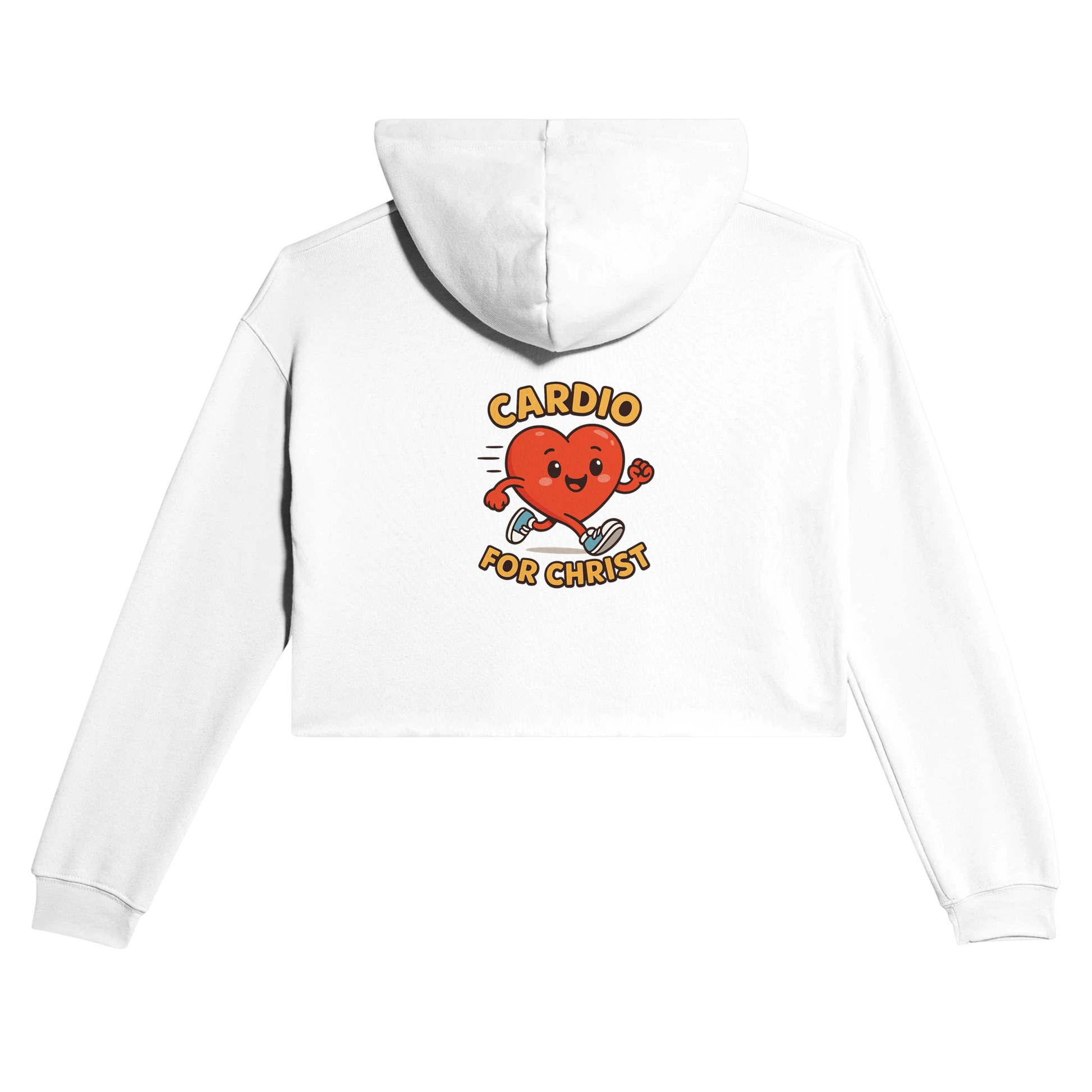 White Christian hoodie for women featuring a heart graphic with the text Cardio for Christ