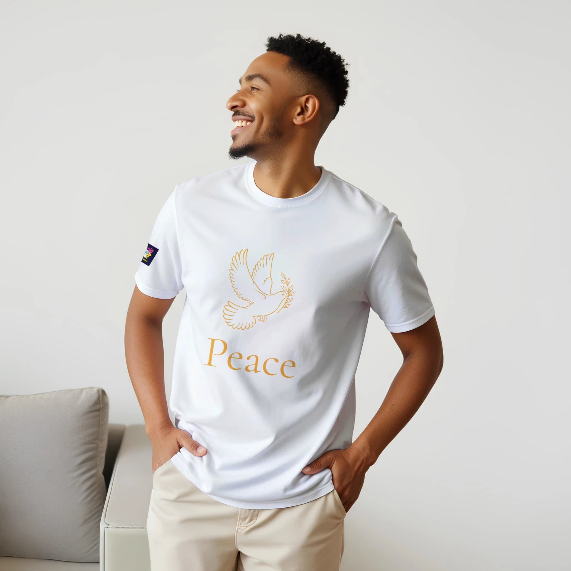 Christian peace t-shirt featuring a dove and 'Peace' text, designed for comfort and stylish wear
