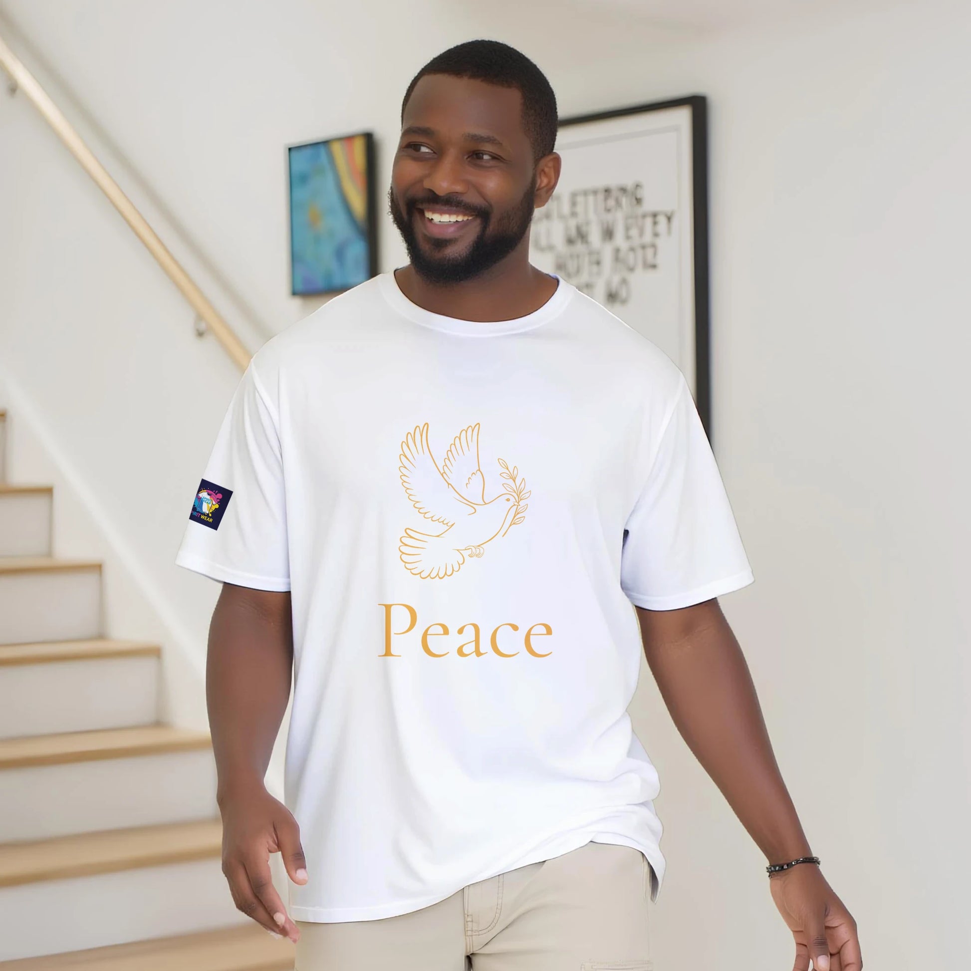 White Christian peace t-shirt featuring a dove and the word Peace for a stylish look