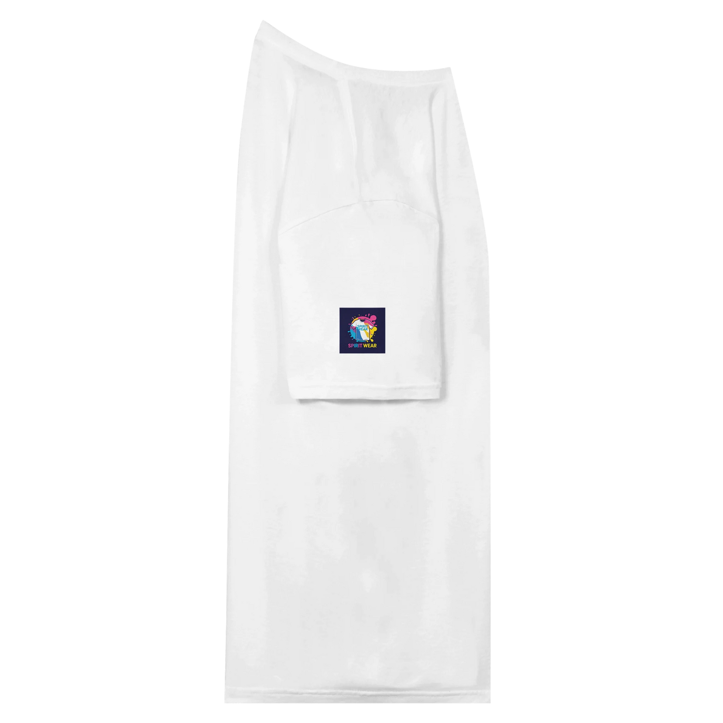 White Spirit Wear Christian peace t-shirt featuring a colorful logo on the sleeve