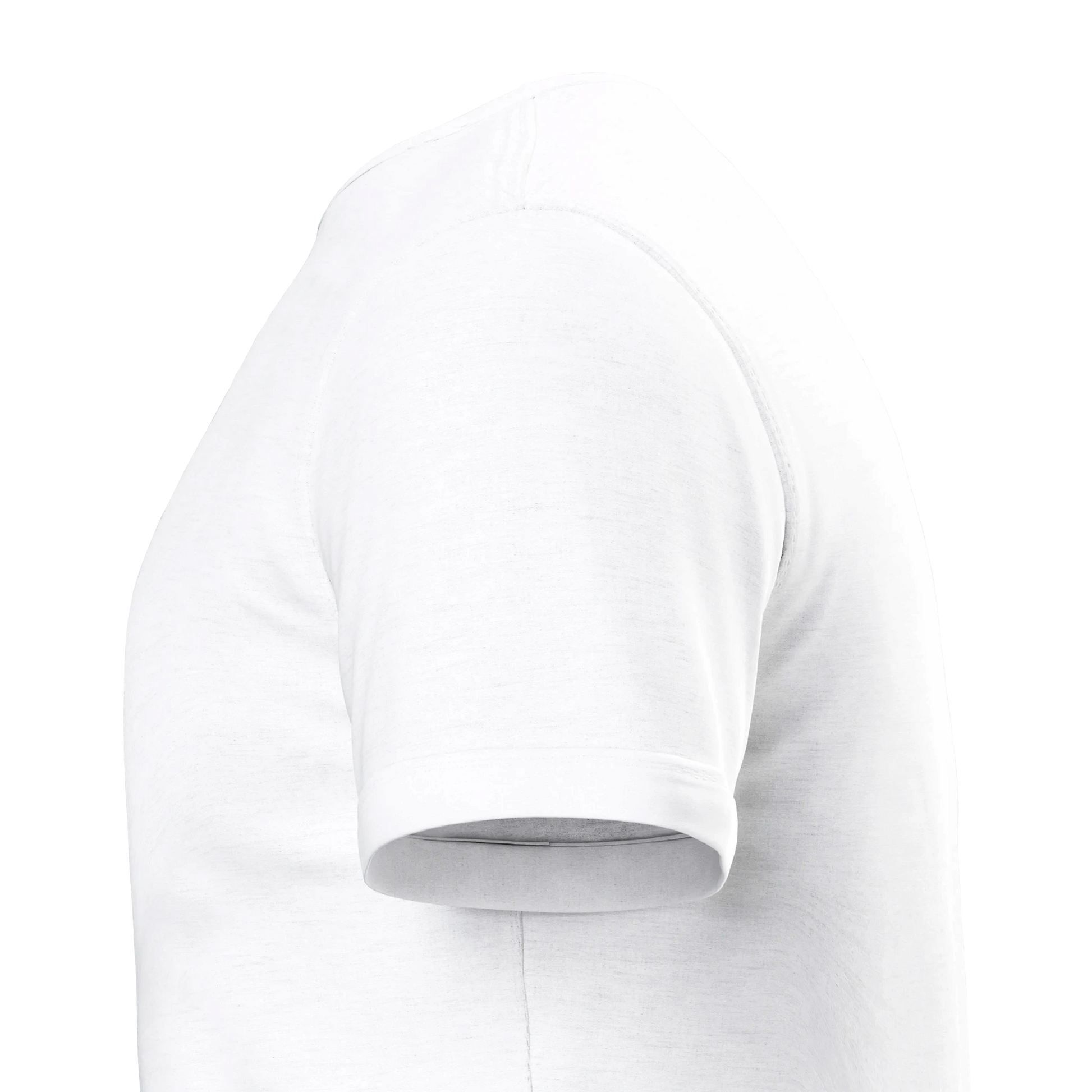 Side view of a white Christian peace t-shirt showcasing soft, comfortable fabric and a classic fit