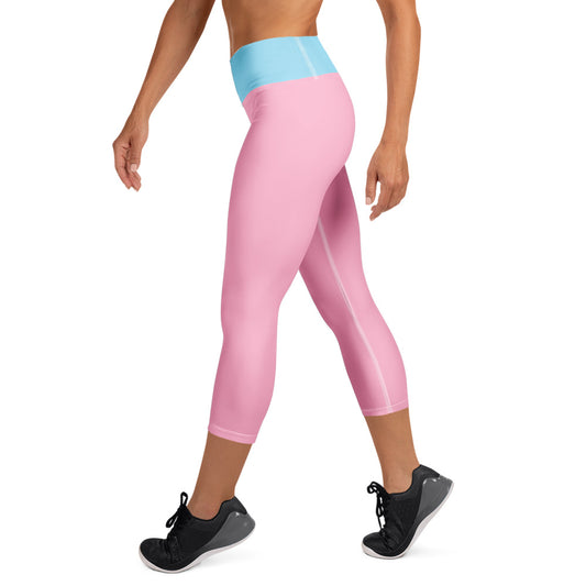 Spirit Wear pink and blue christian yoga leggings with high waist and cropped length