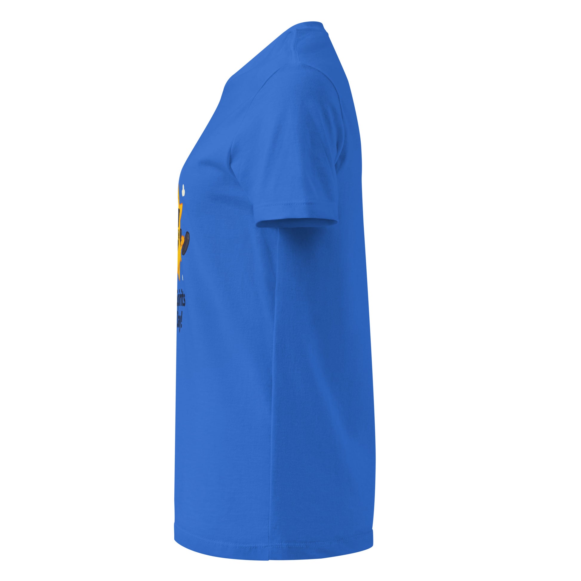 Blue comfortable women's spiritual shirt with short sleeves and relaxed fit on side view