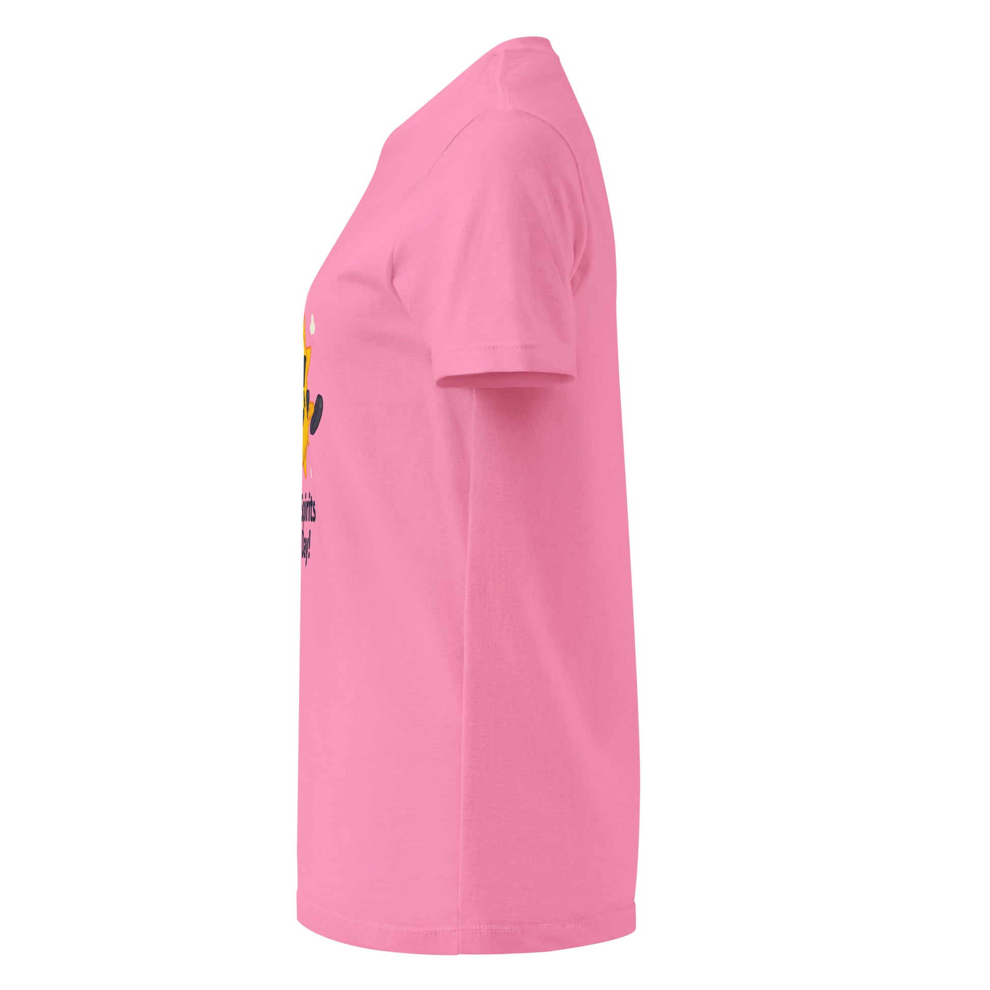 Side view of a pink comfortable women's spiritual shirt with short sleeves and relaxed fit