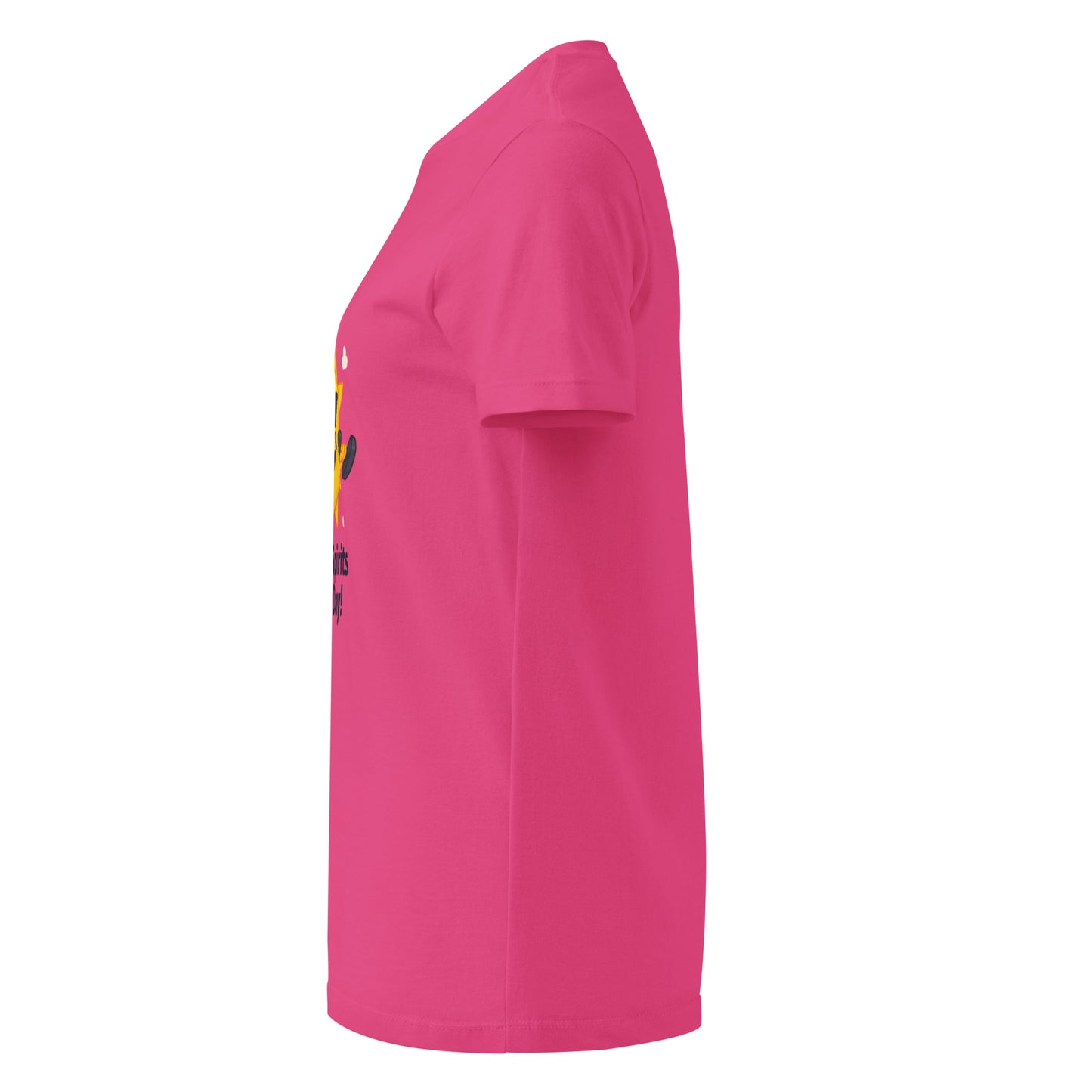 Pink comfortable women's spiritual shirt with short sleeves shown from side view