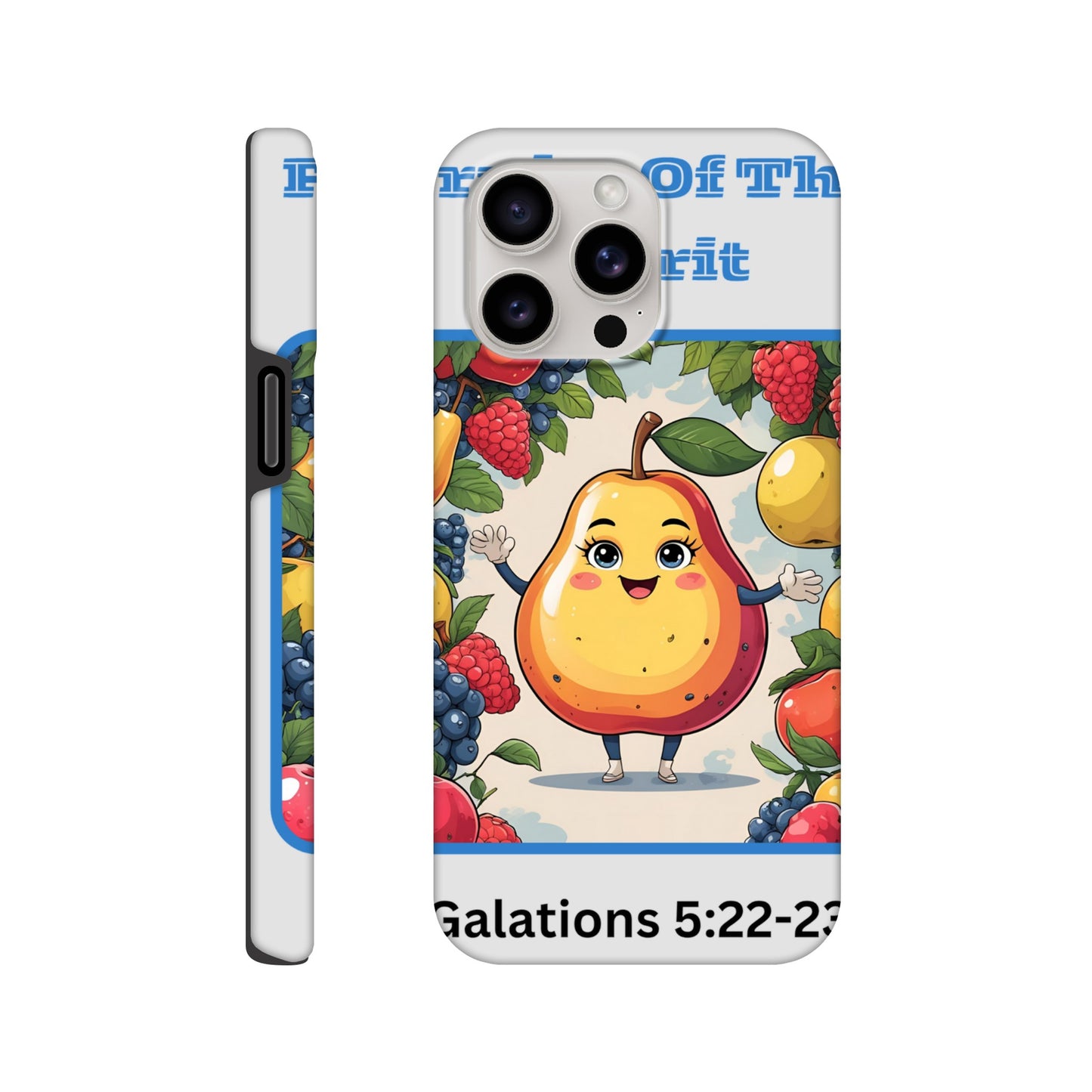 Fruits of the spirit phone case with cheerful pear and colorful berries design by Spirit Wear