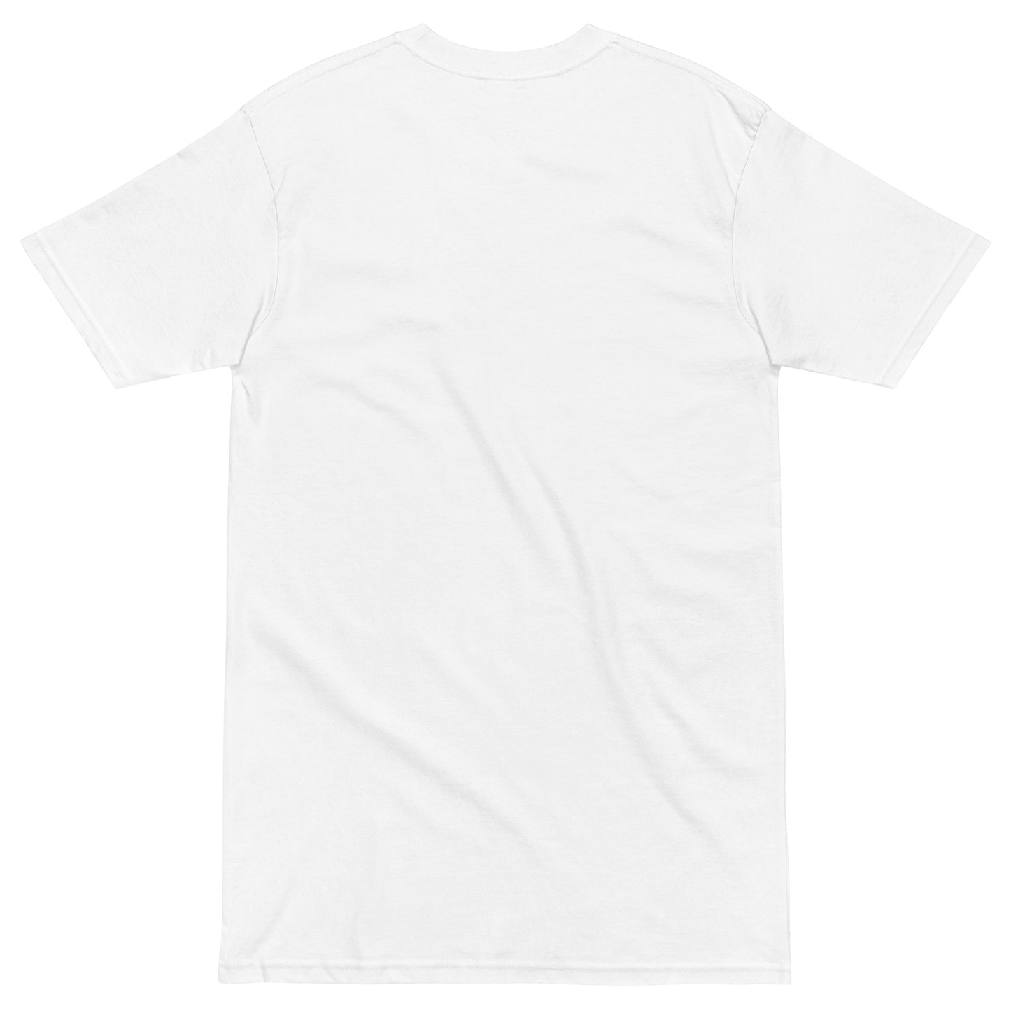 White blank premium men's heavyweight inspirational t-shirt showing back view with short sleeves
