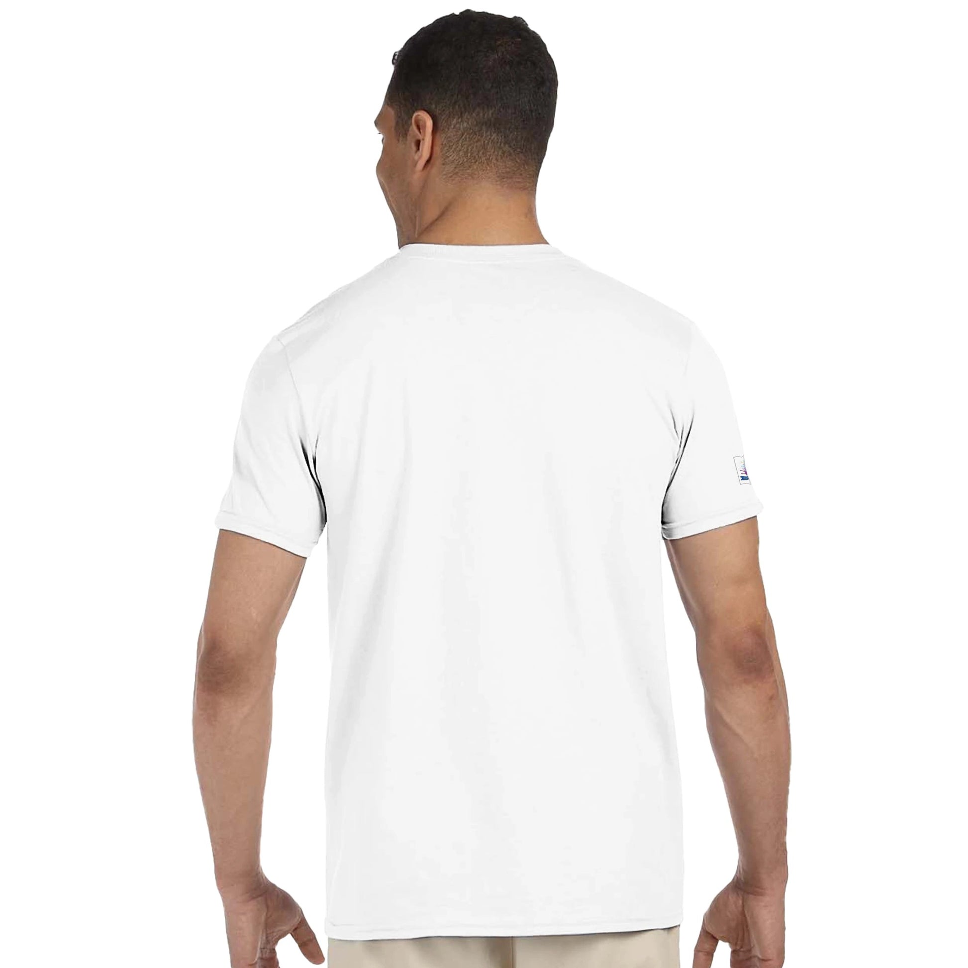 Back view of white Spirit Wear t shirt on male model showcasing Christian inspirational apparel for church events
