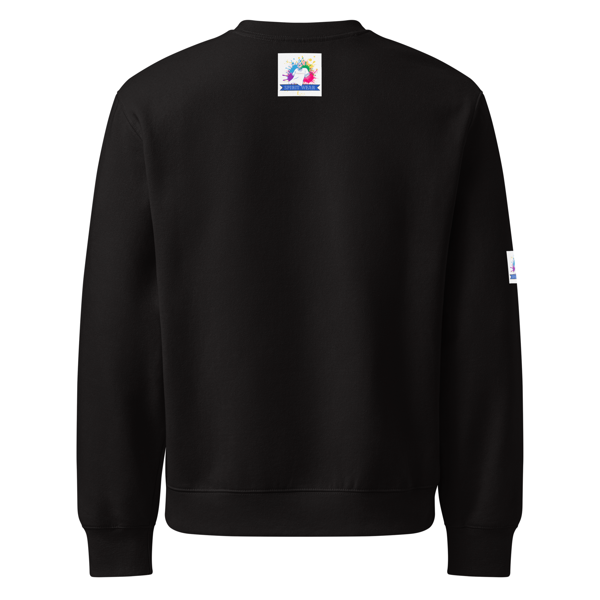 Spirit Wear black back view oversized anchor heavyweight Christian sweatshirt with small colorful neck logo and sleeve tag