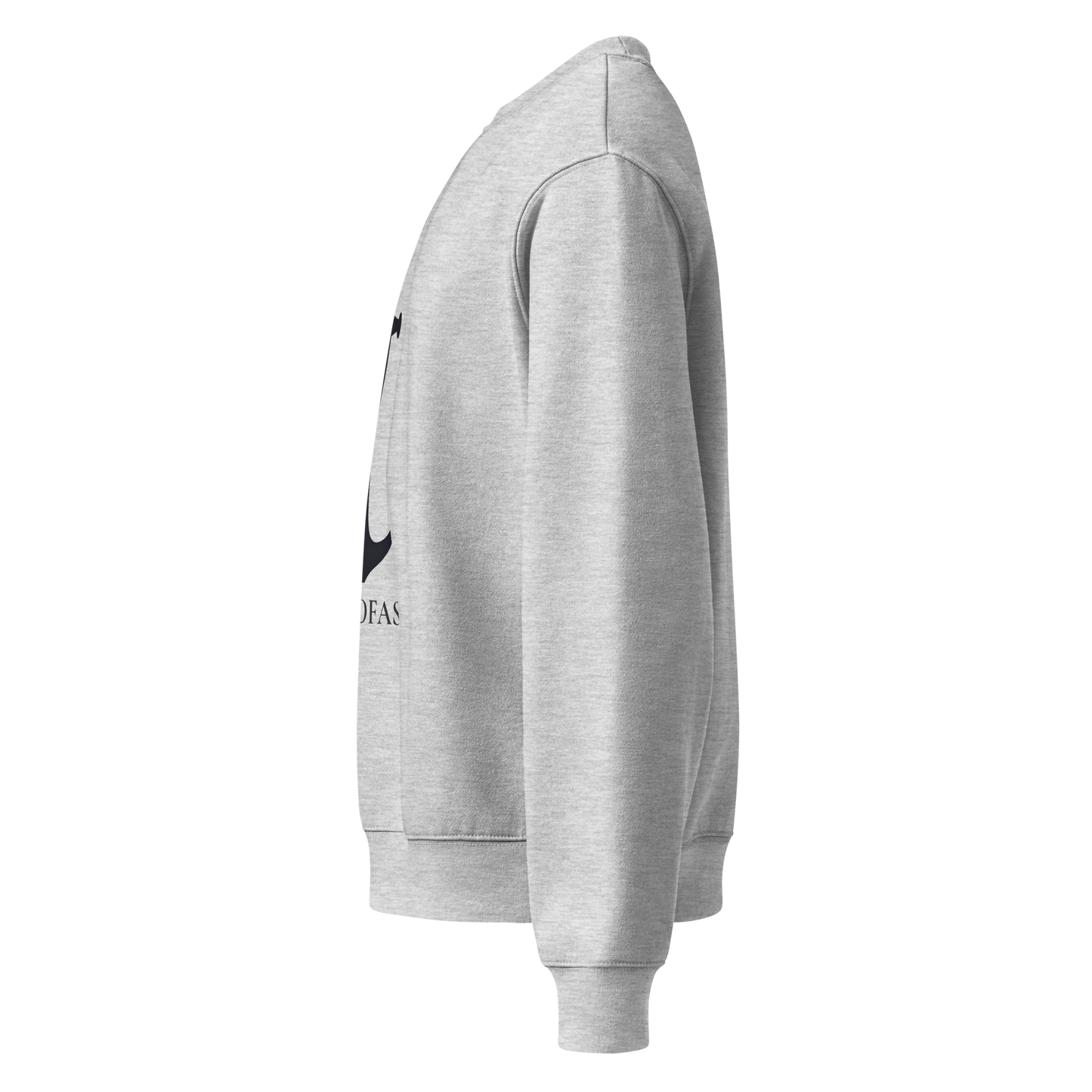 Spirit Wear light gray crewneck side view featuring oversized anchor heavyweight Christian sweatshirt printed graphic