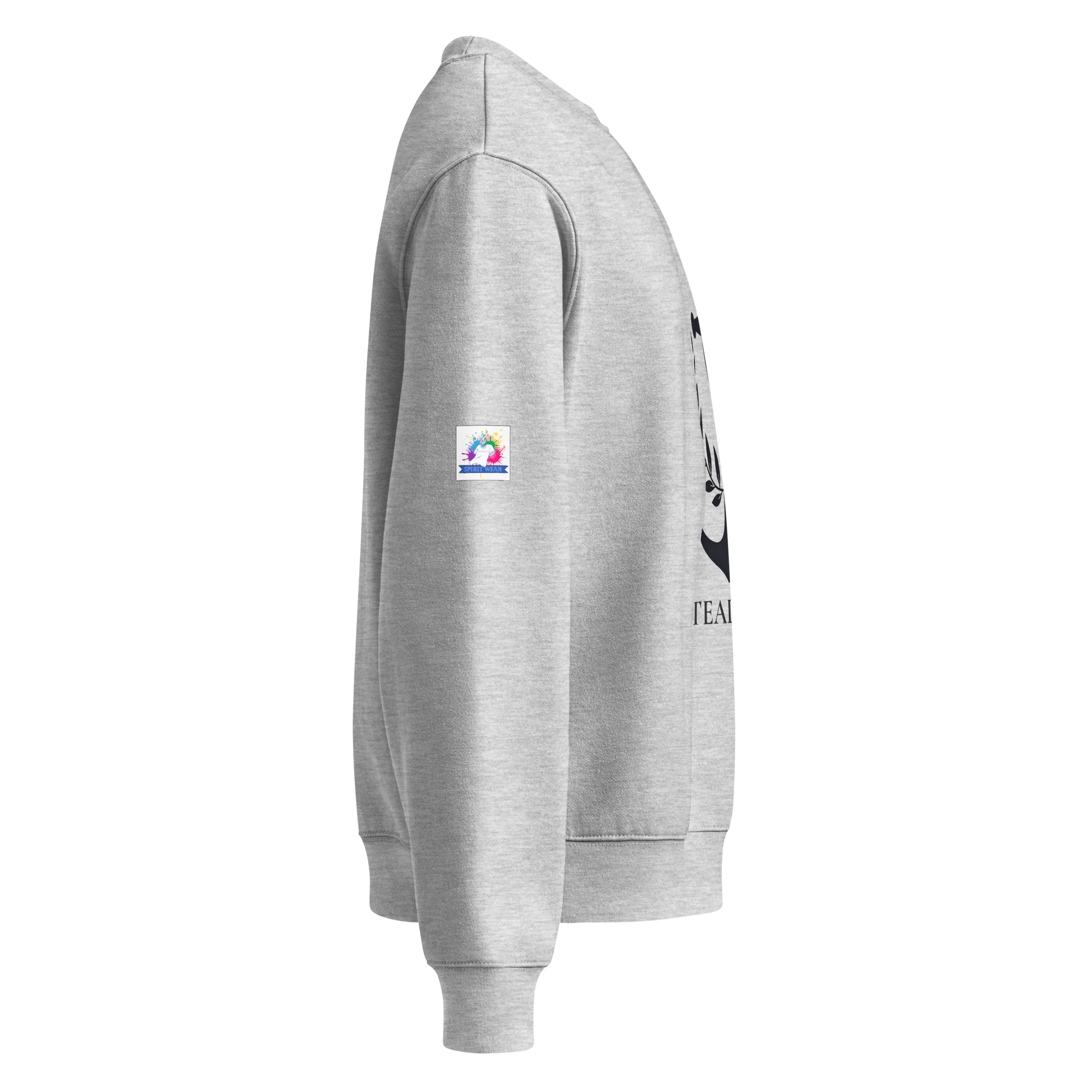 Spirit Wear gray crewneck side profile featuring oversized anchor heavyweight Christian sweatshirt with anchor print