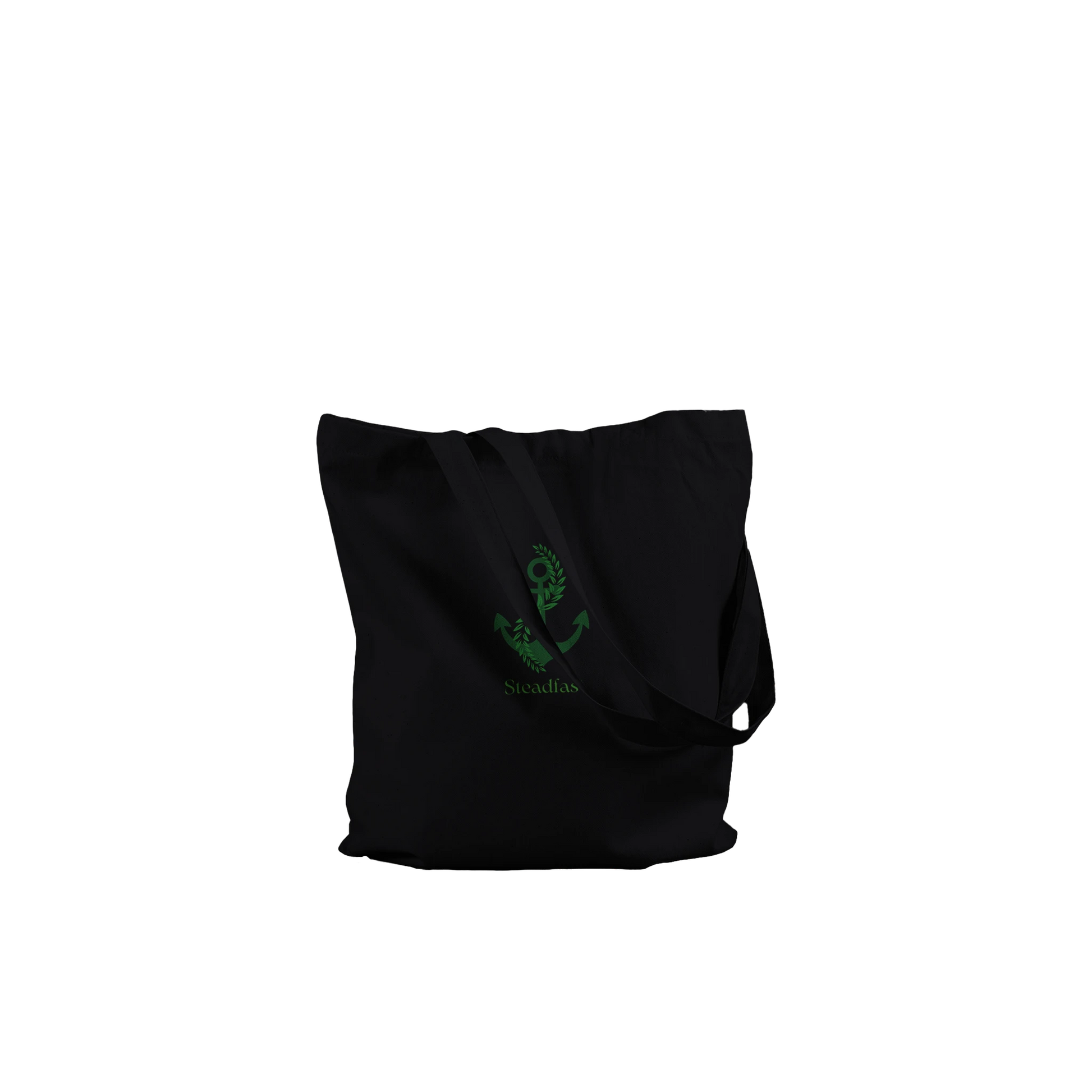 Spirit Wear black canvas tote with green anchor logo and long straps peace pack collection tote for daily use