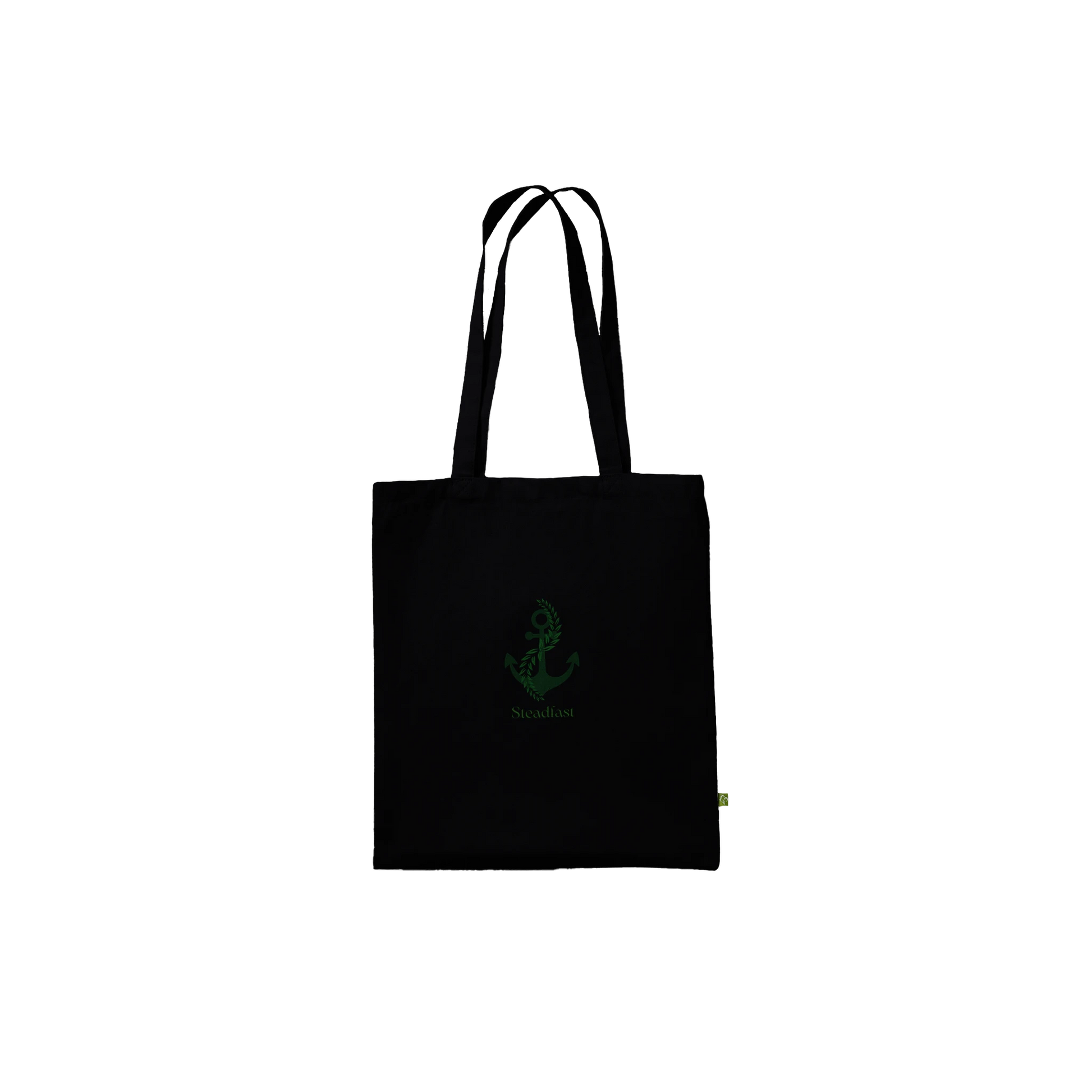 Spirit Wear black canvas peace pack collection tote with green anchor graphic and long shoulder straps