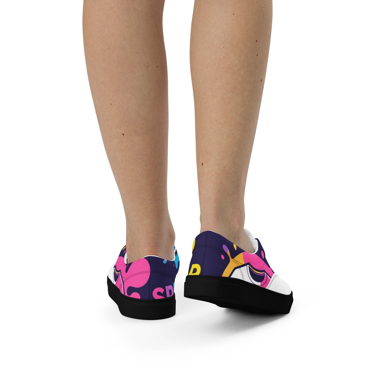 Spirit Wear women's christian canvas shoes with colorful graphic design and black soles