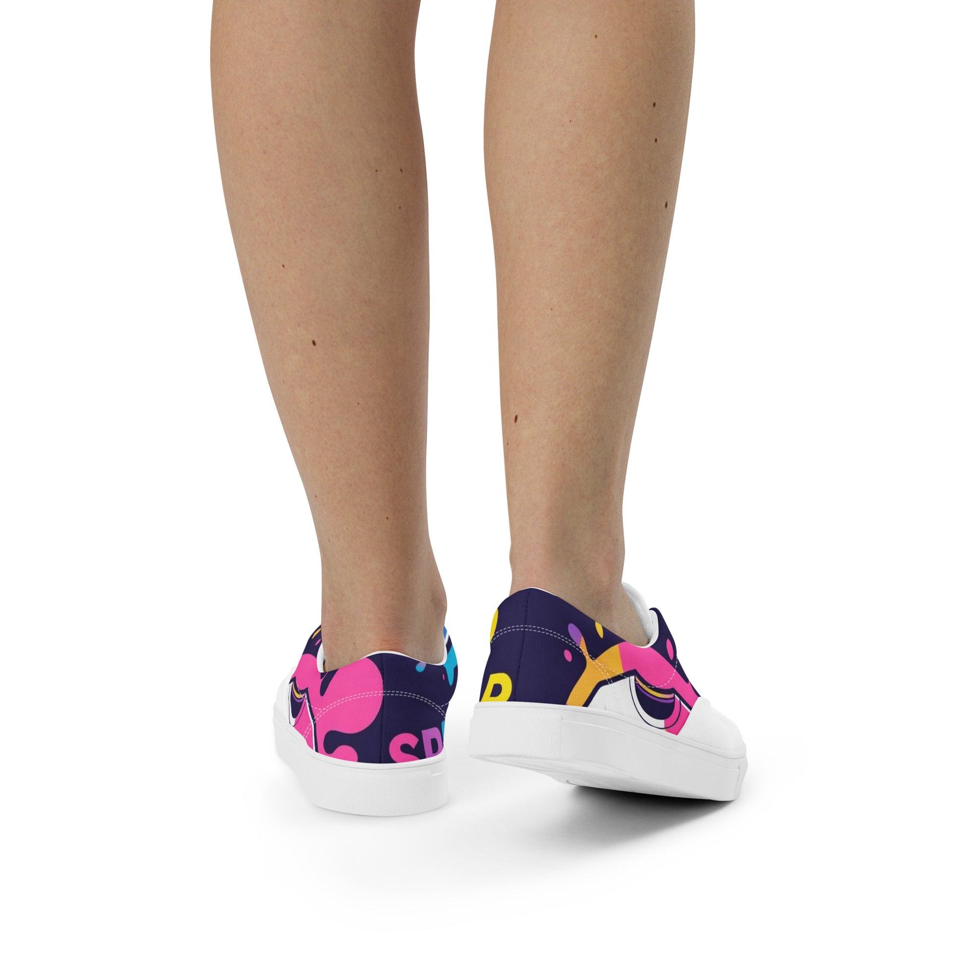 Spirit Wear women's christian canvas shoes featuring colorful graphic design on white platform soles