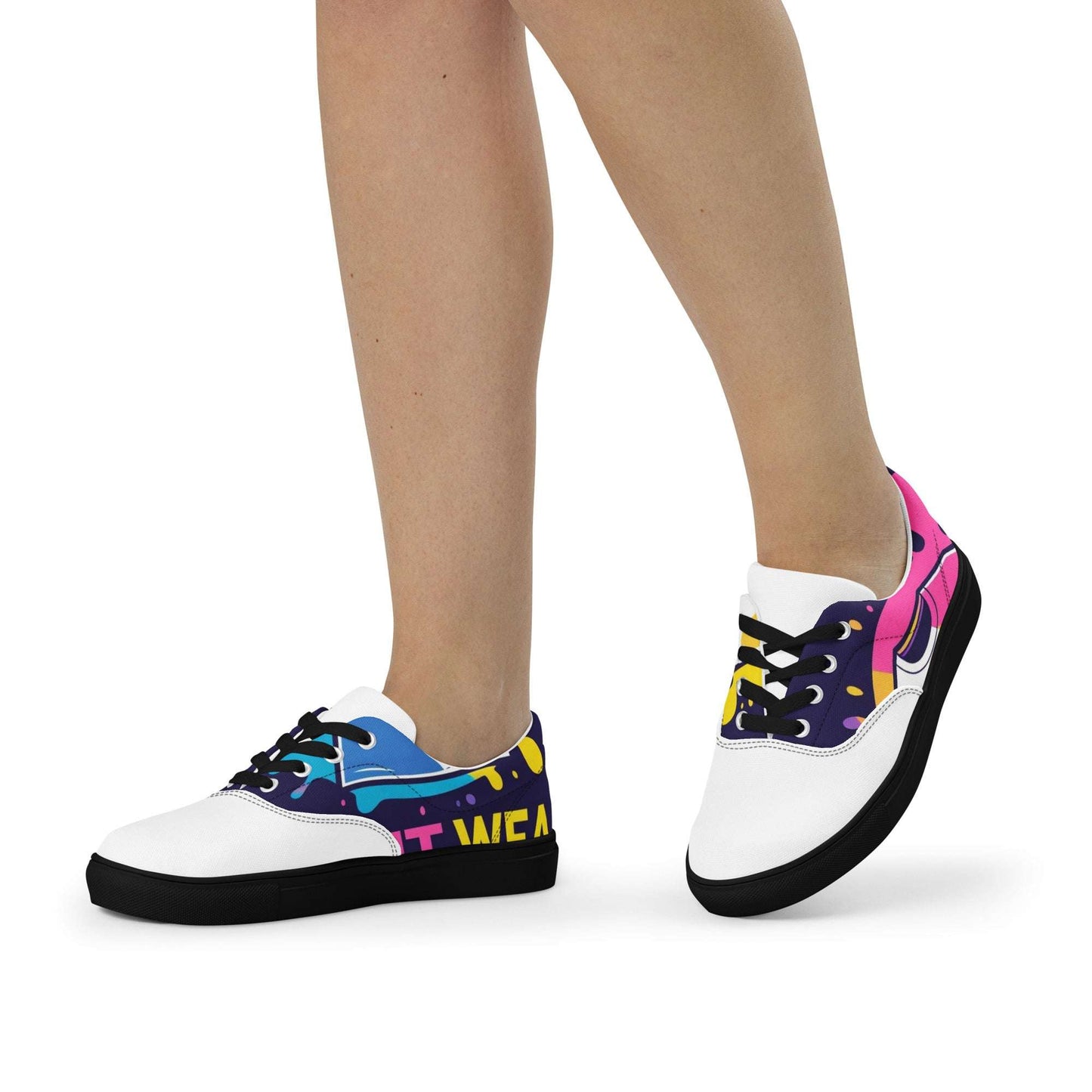 Spirit Wear women's christian canvas shoes with multicolor design and black soles