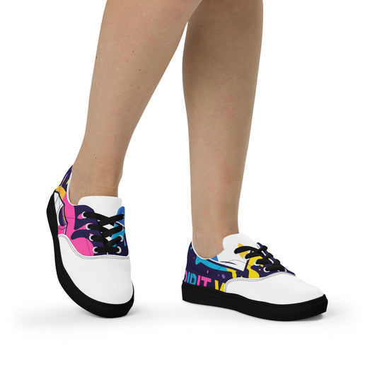 Colorful women's christian canvas shoes with black soles and laces by Spirit Wear