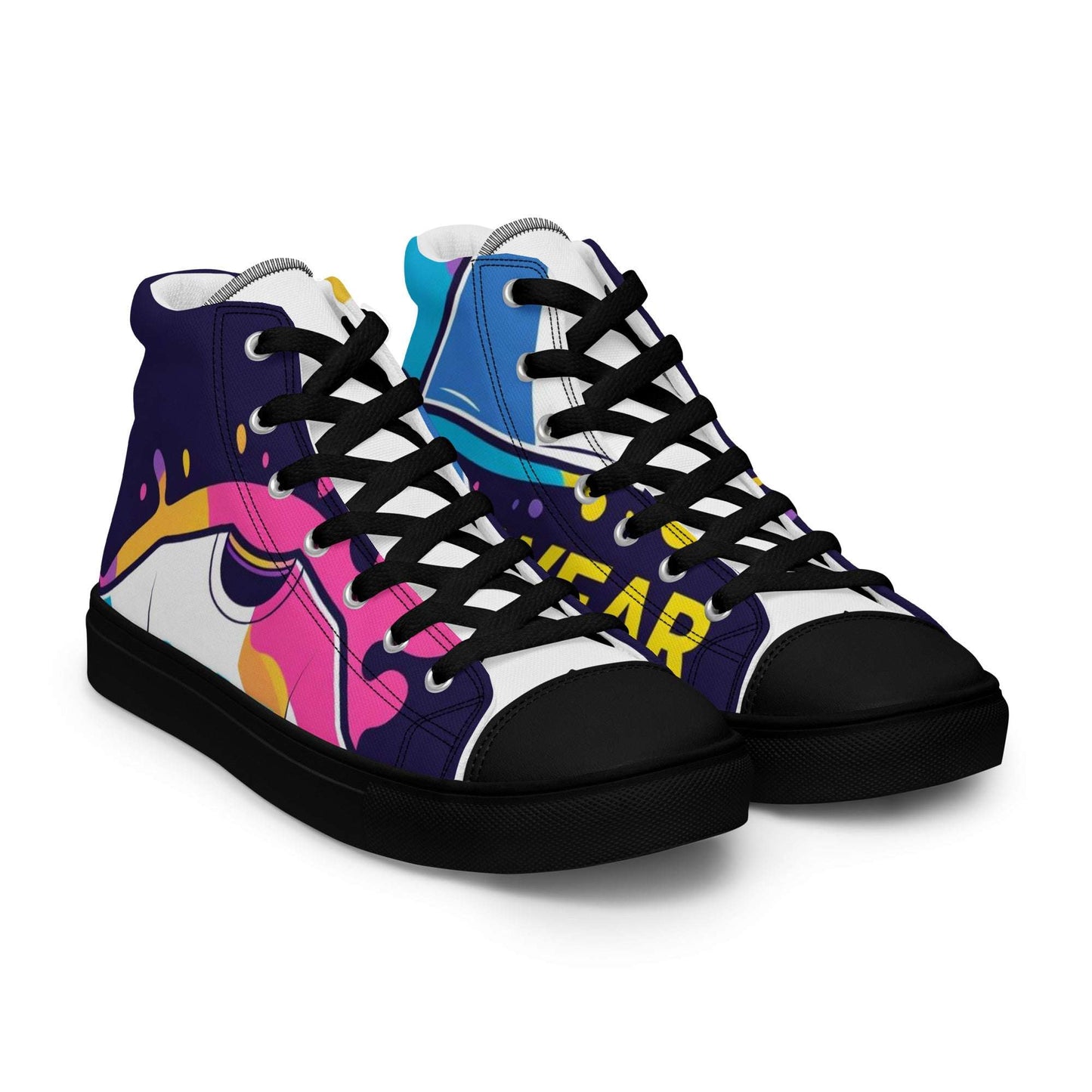 Spirit Wear women's Christian high top sneakers with colorful graphic design and black laces