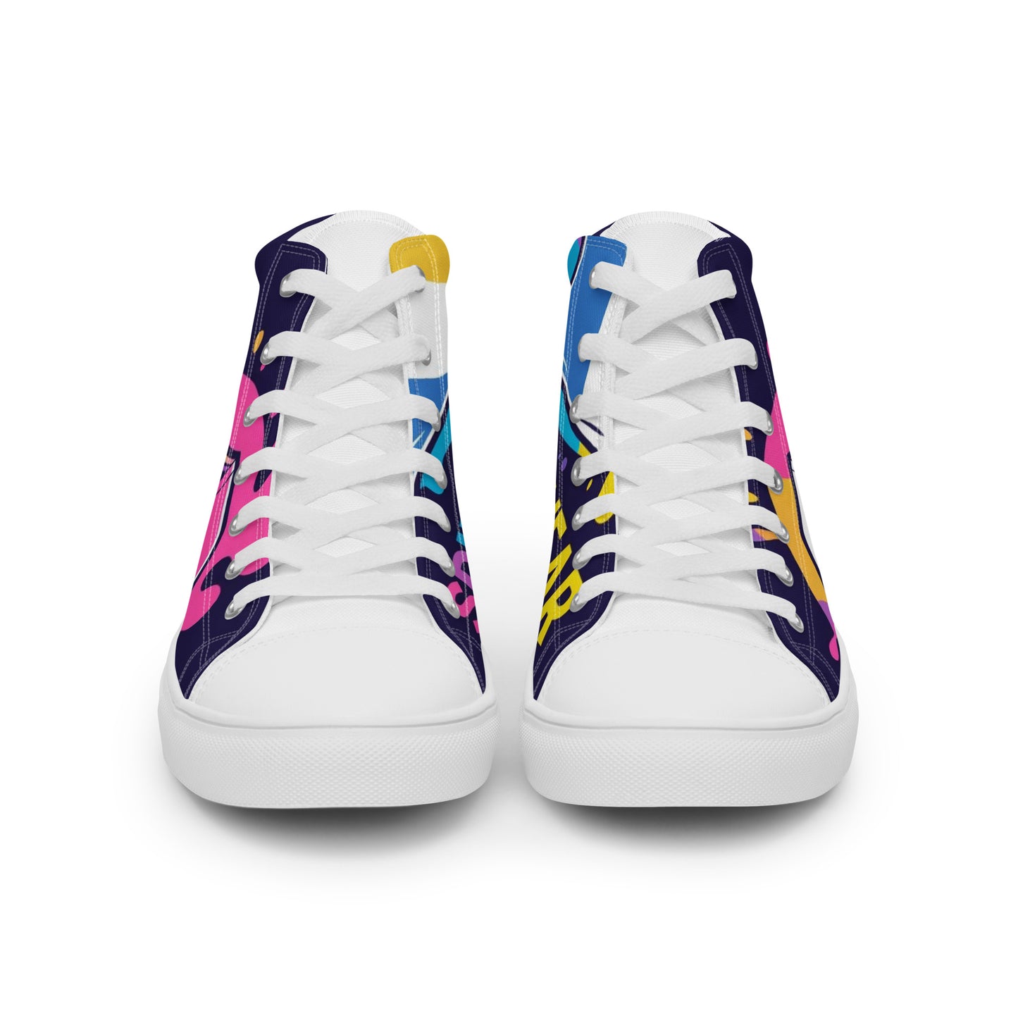 Spirit Wear women's Christian high top sneakers with colorful graphic design and white laces