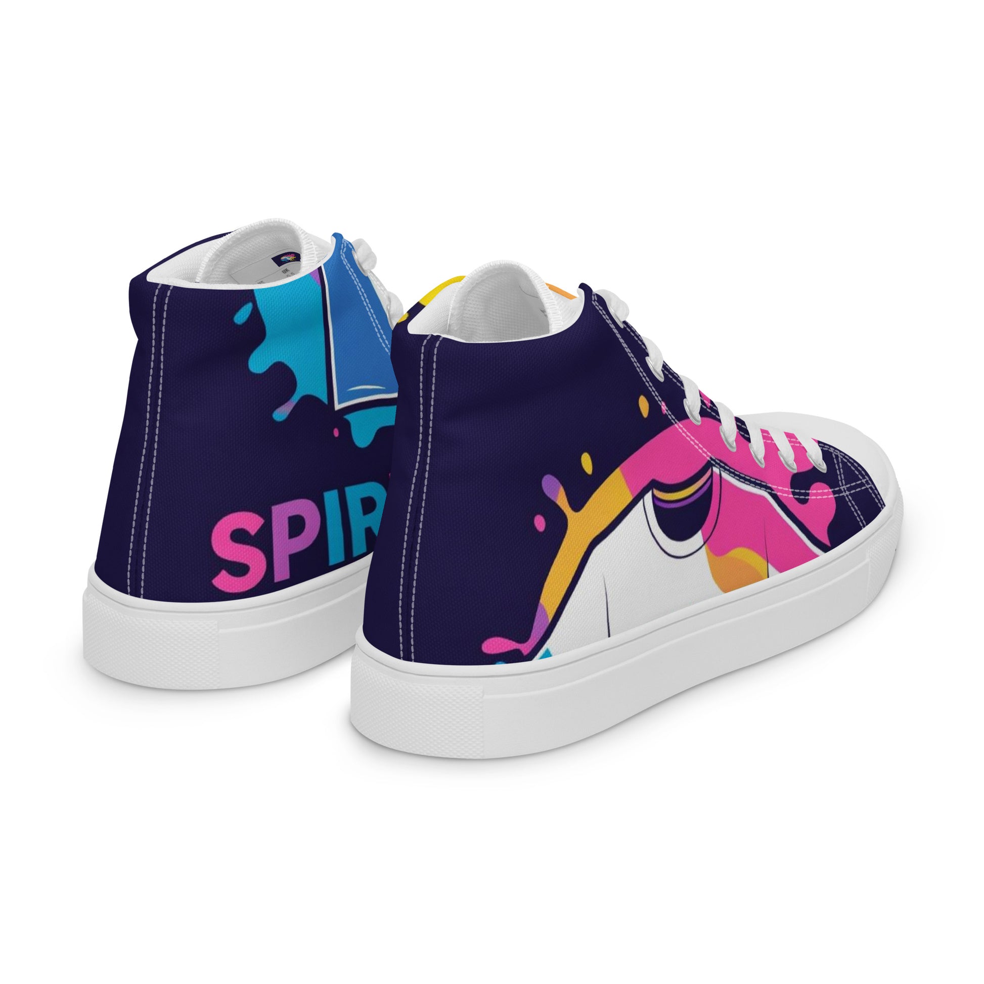 Spirit Wear women's Christian high top sneakers with colorful splash design and white sole