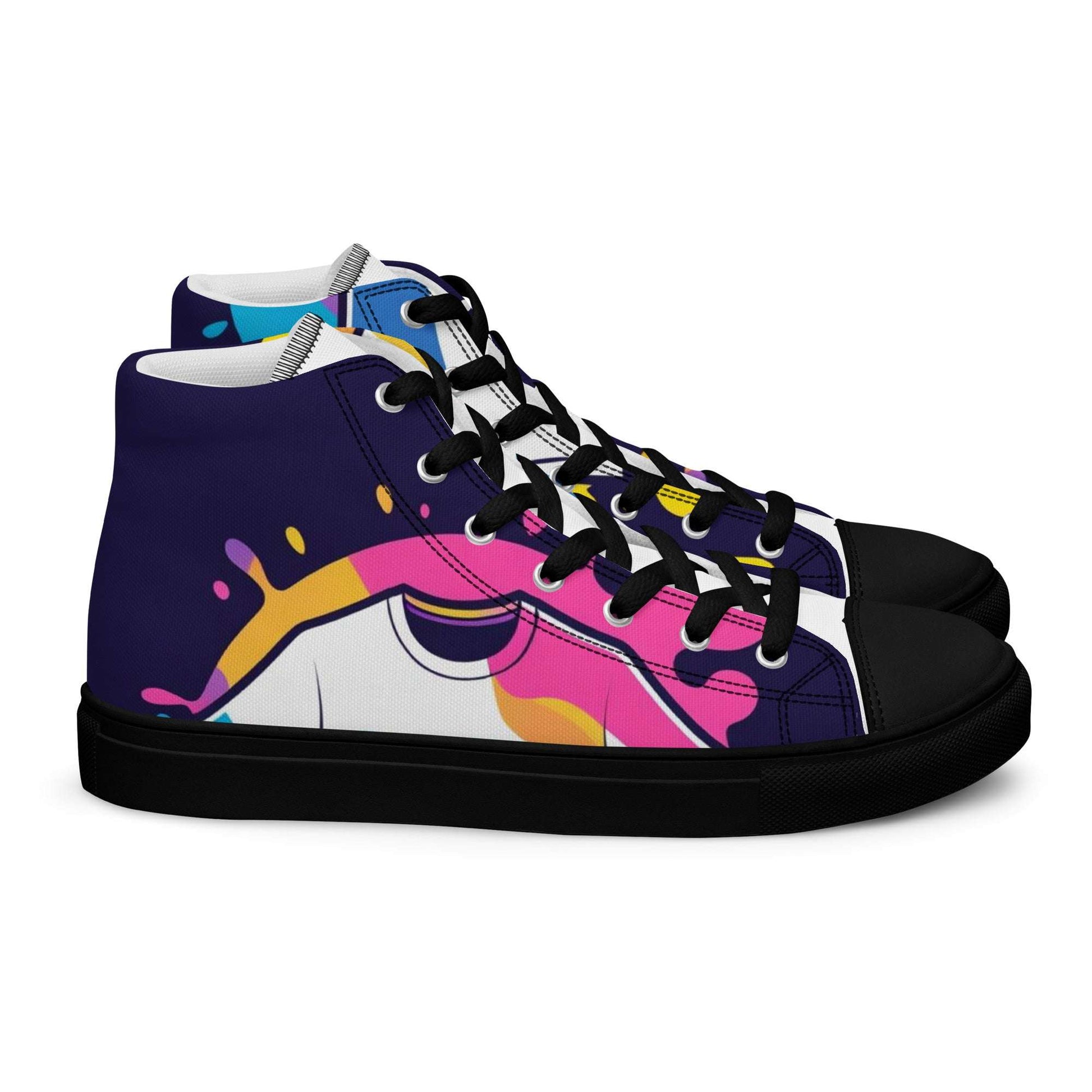 Spirit Wear women's Christian high top sneakers with colorful graphic design and black laces 