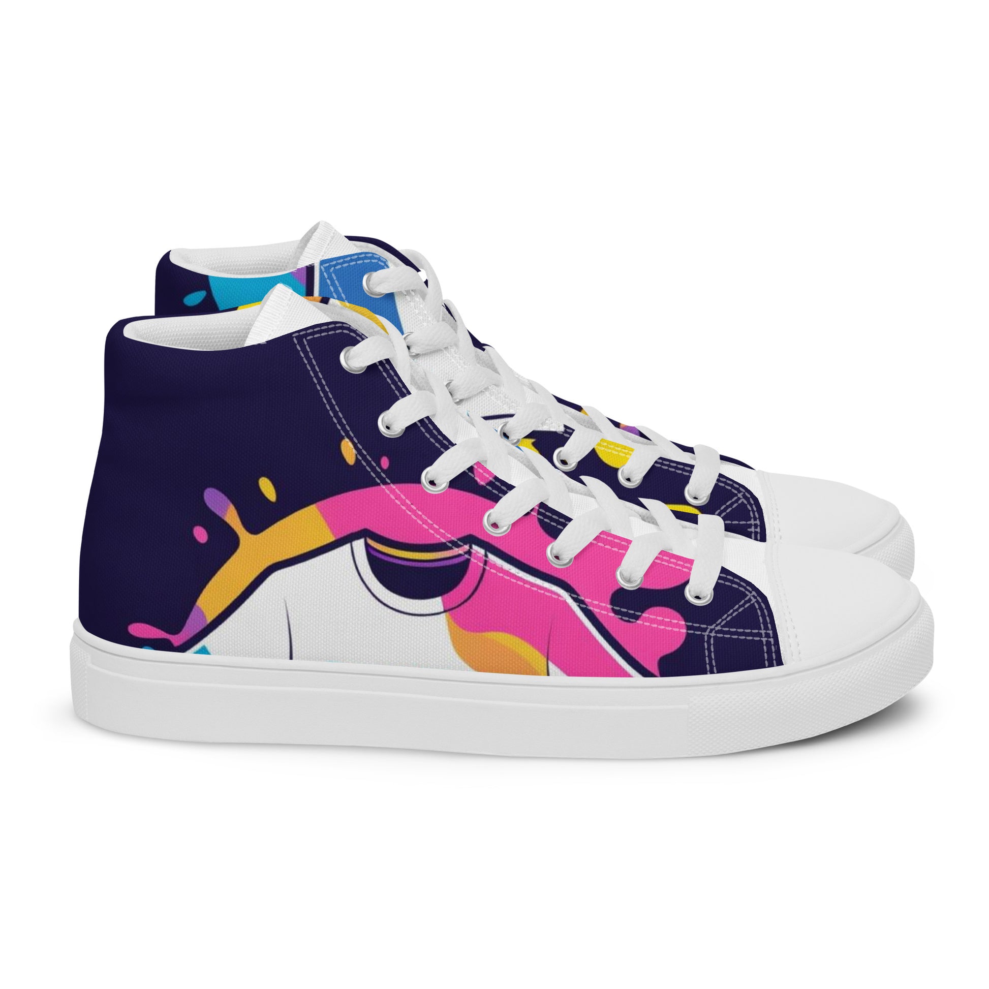 Spirit Wear women's Christian high top sneakers with colorful graphic design and white laces 
