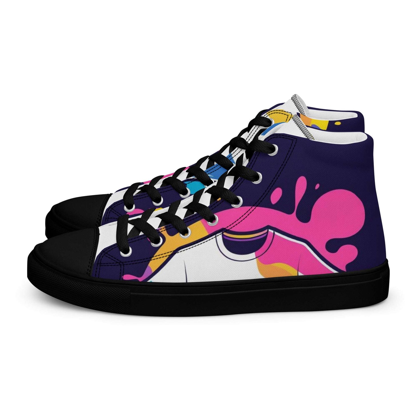 Women's Christian high top sneakers by Spirit Wear with colorful abstract design and black soles