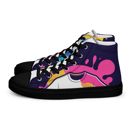 Women's Christian high top sneakers by Spirit Wear with colorful abstract design and black soles