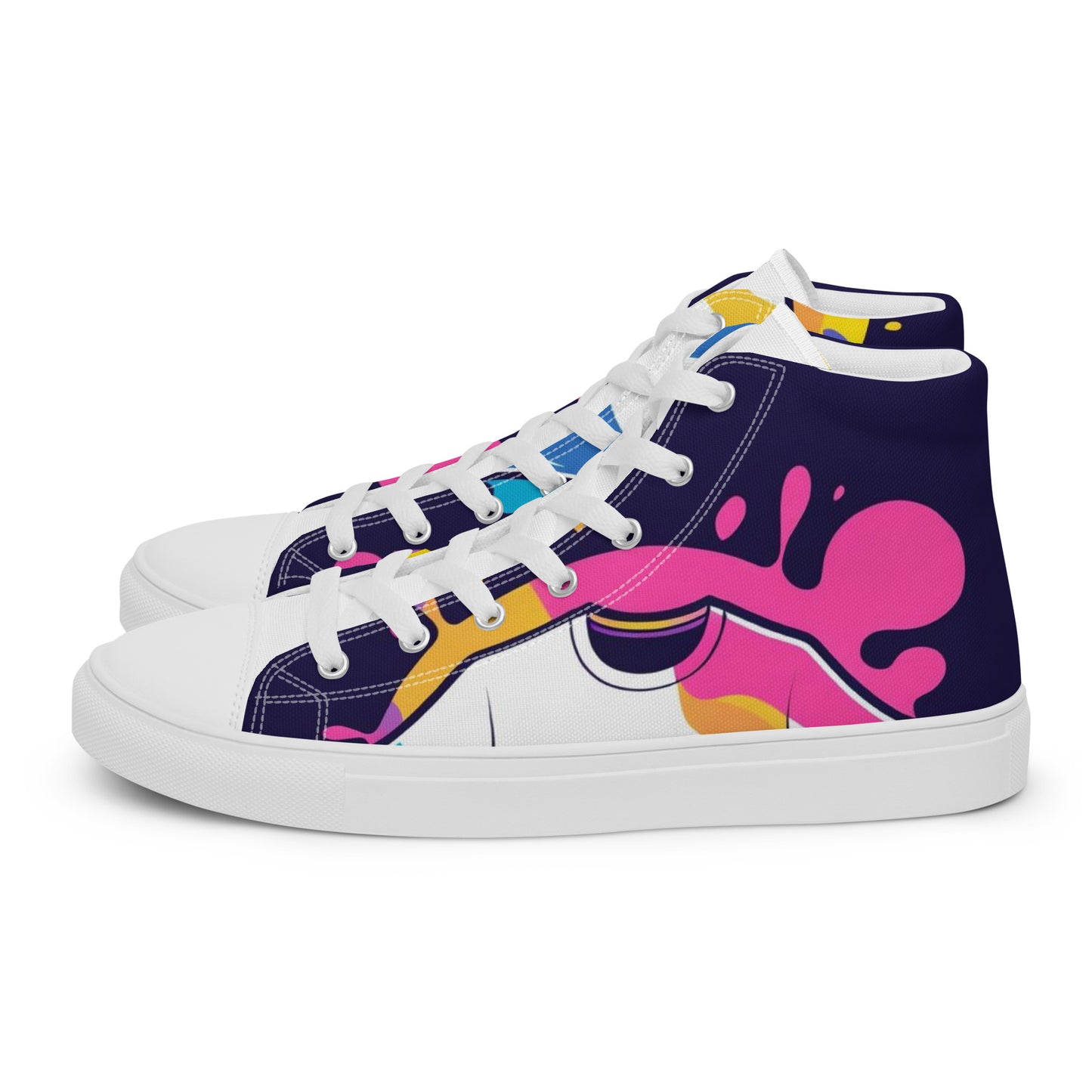 Spirit Wear women's Christian high top sneakers with colorful abstract design and white sole